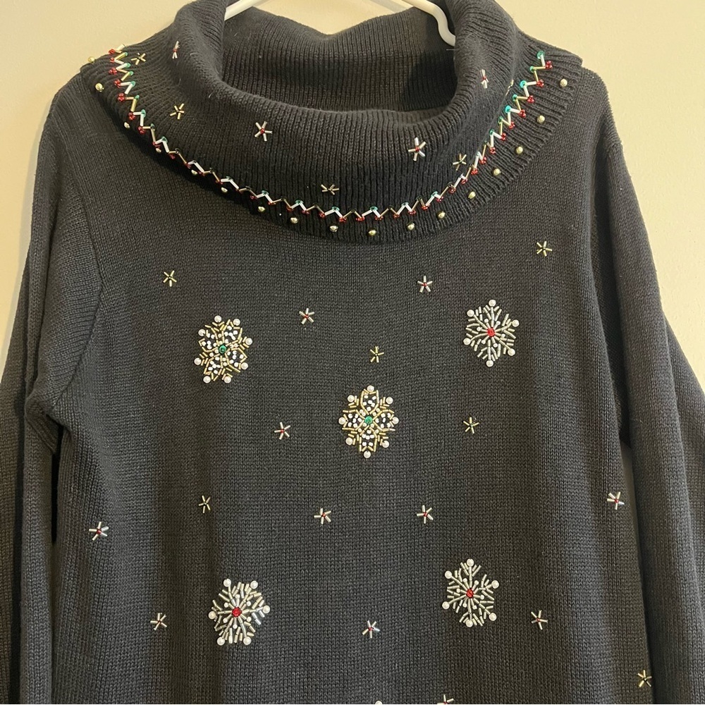 VTG Victoria Jones Womens Small Holiday Cowl Neck Sweater Embroidery Beaded XMAS - Picture 5 of 13